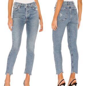 AGOLDE Nico High Rise Slim Straight Distressed Jeans: Rooted Blue Wash